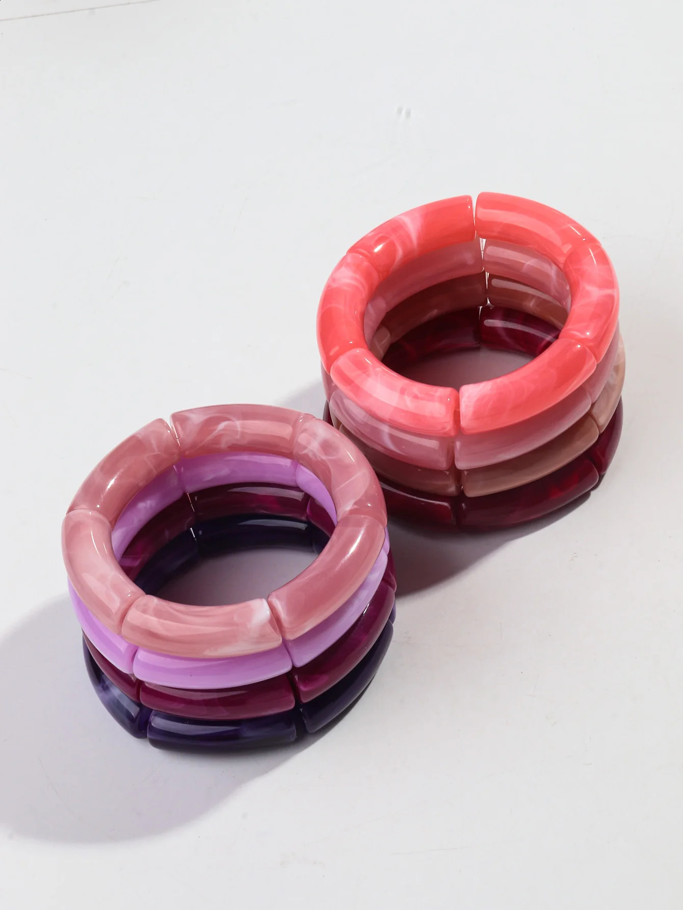 Bamboo Tube Acrylic Stack Elastic Bracelets set for Women Men Vintage 4pcs Chunky Big Elbow Beaded Cuff Bangle Boho Jewelry 250326