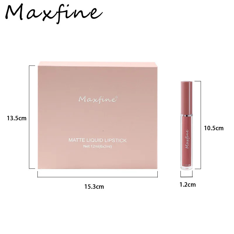 MAXFINE 6 pieces/set matte liquid lipstick set non and non stick to cup lip gloss waterproof and long-lasting lip gloss 250317