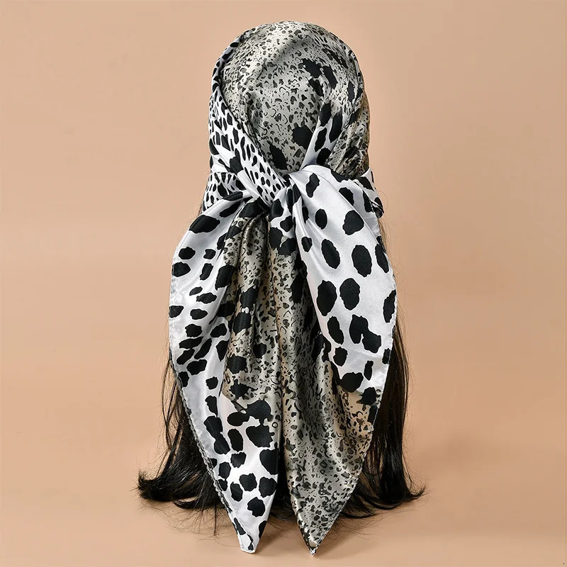 90 * 90cm leopard print square scarf womens er scarf fashionable polka dot headband matte satin headband handle 250322