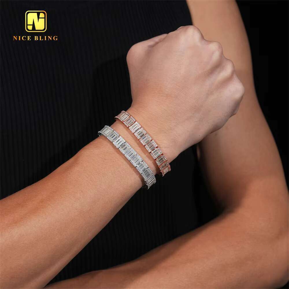 Luxury Hip Hop Unisex Jewelry Baguette Custom Iced Out Diamond Cuban Link Chain 925 Silver VVS Moissanite Bracelet Bangle
