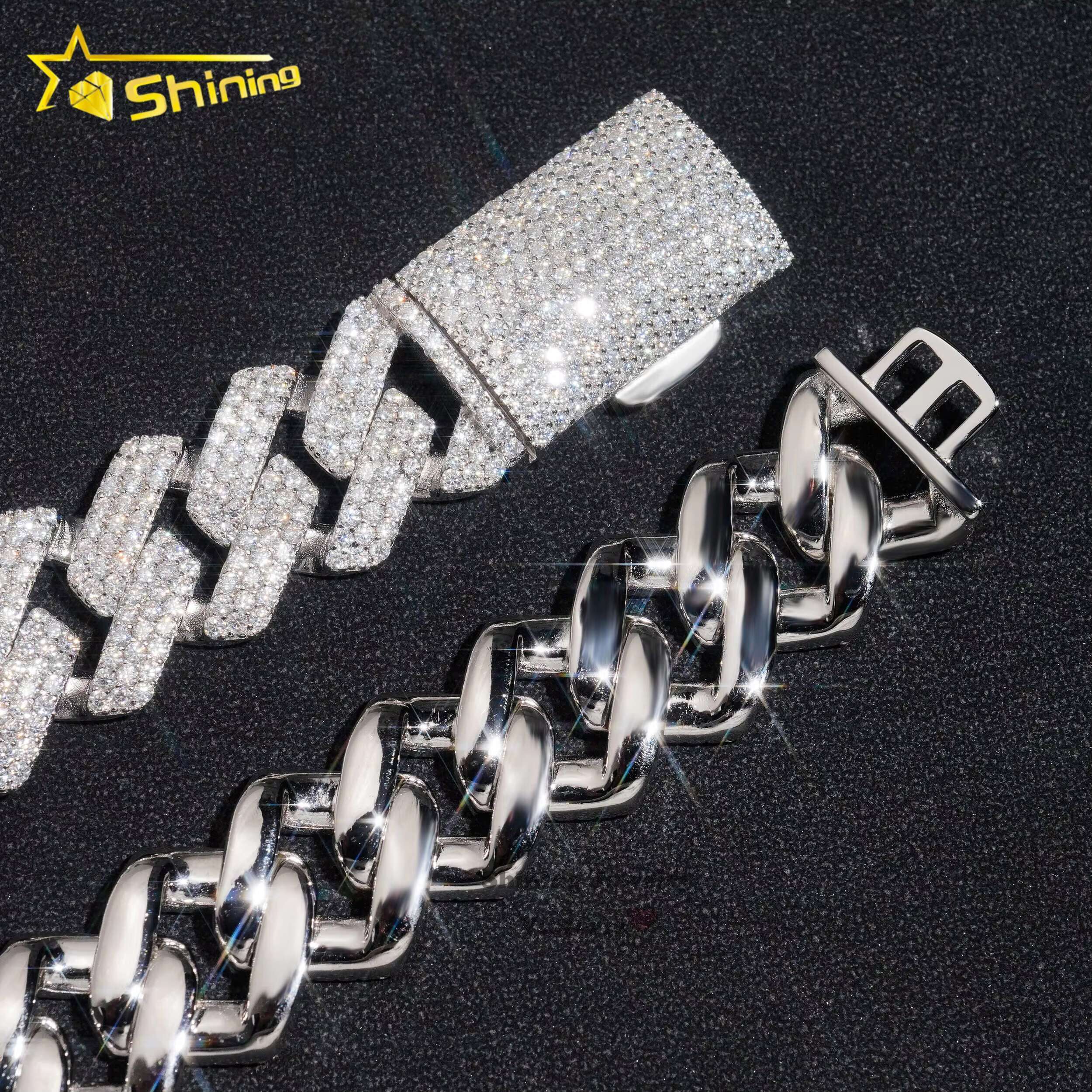 20MM Width Three Rows Gold Fine Jewelry Miami Men Necklace Sterling Silver 925 Iced Out Moissanite Hip Hop Cuban Link Chain