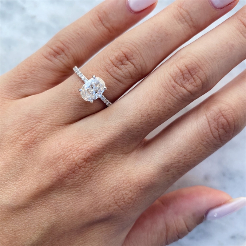 Jewelry 18K 14K White Real Gold Oval Shape Lab Diamond Engagement Ring 1.5.0 Carat Hiden Halo Wedding Gold Ring For Women Platinum 950 Available