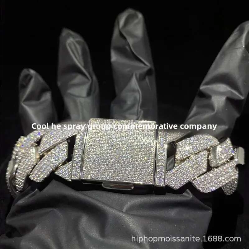 26mm Cuban Moissanite Necklace 925 Sterling Silver Fake Diamond Hip Hop Mens European and American Style Neck Jewelry