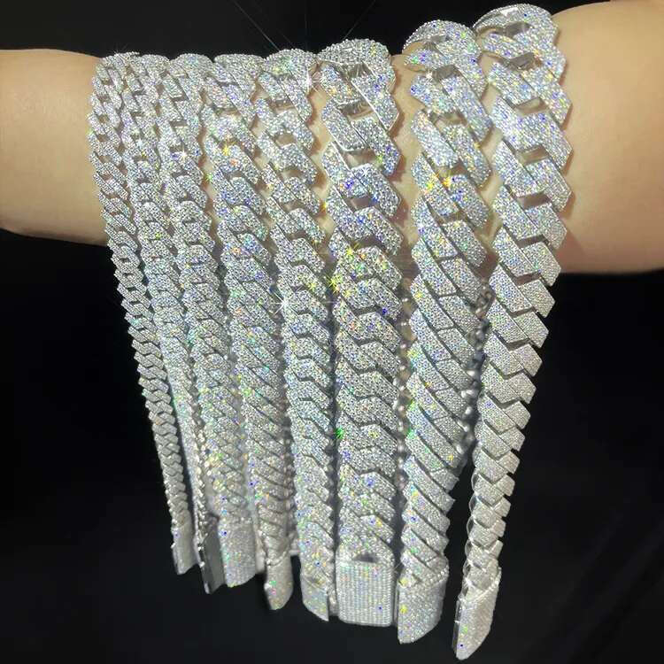 VVS Mossanite 2rows 8mm 10mm 12mm 14mm S Sier Dia Necklace Man Moissanite Hiphop Cuban k Chain