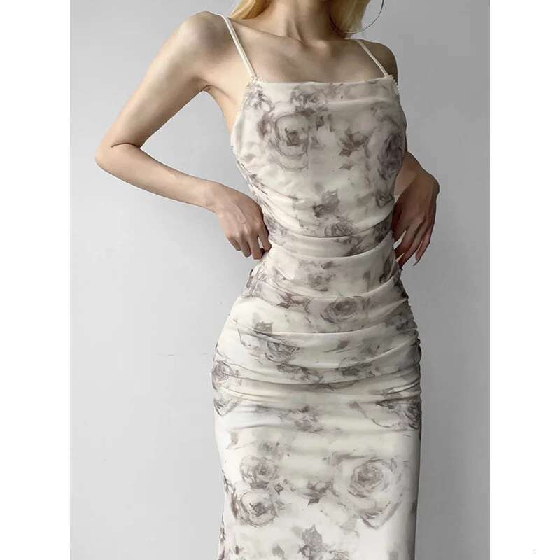 Dongdumaoyi Sexy En Elegante Backless Bloemenprint Pure Spaghettibandjes Damesjurk