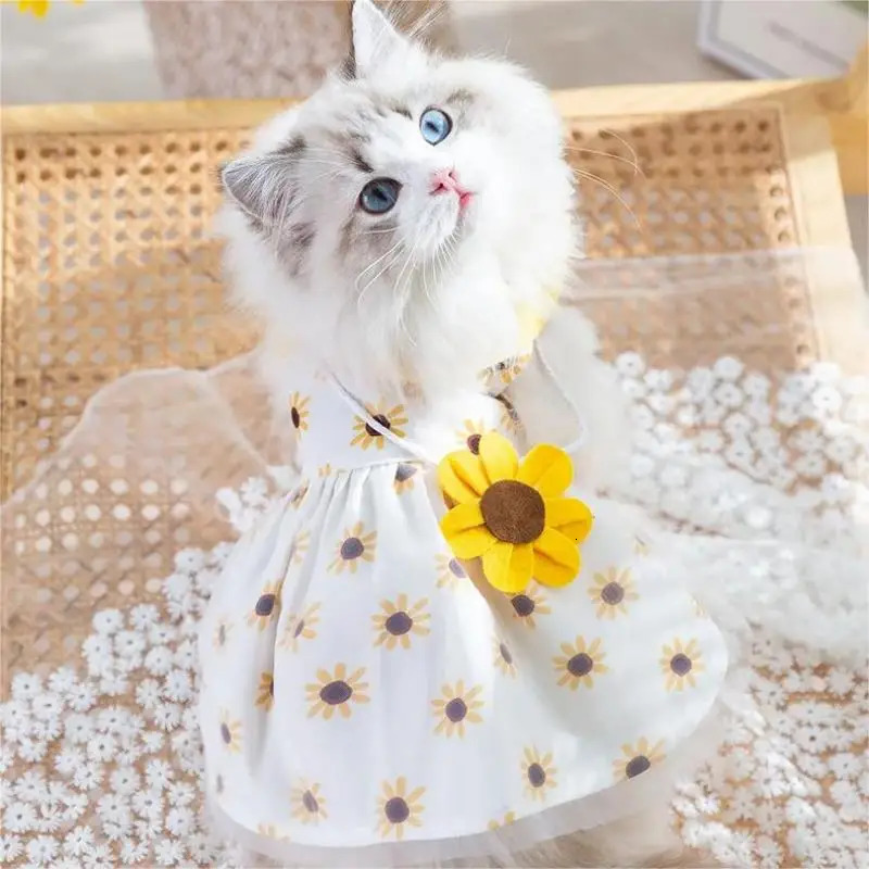 Pet Clothes Cat Puppy Princess Dress Striped Plaid Dresses with Bow for Cats Summer Kitten Dog Sphynx Clothing 250326