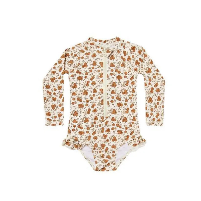 RC Baby Girls Swimwears Swimsuit Kids Long Sleeve One-piece Set Toddler Girl Sunscreen Floral Bodysuit Bikini Suits 1-12Y 250326