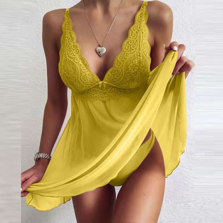 Women's Sleepwear Nightgown Sleeveless Nightwear Sexy Lace Gerie Night Dress