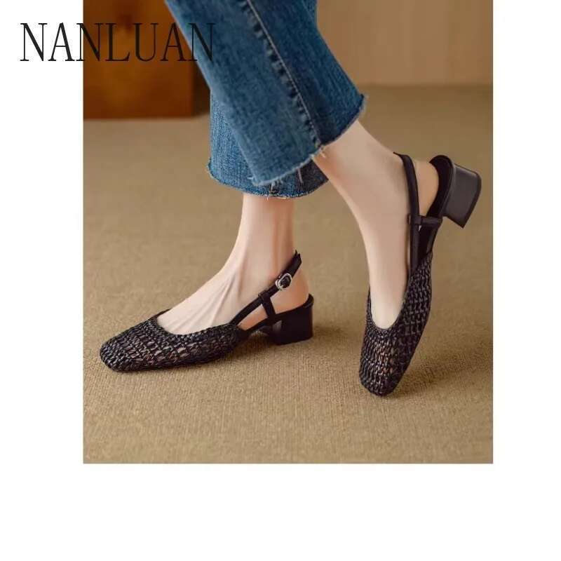 Boutique Summer New Style Simple Solid Color Thick Heel Women's Shoes High Quality Slip-on Casual Sandals