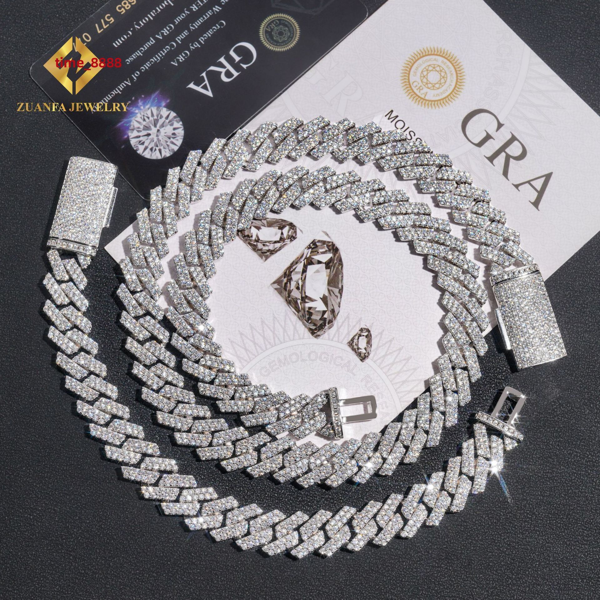 Hot selling S925 silver inlaid D-color moissanite 13mm Cuban chain necklace hip-hop rap high-end accessory