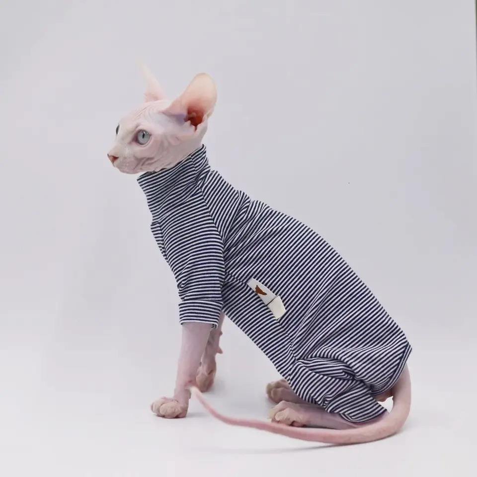 Sphynx Cat Clothes Leisure Stripe 4-legged Cotton Comfortable Hairless Cat Outfits Soft Winter Warm Devon Kornish Cat Clothes 250326