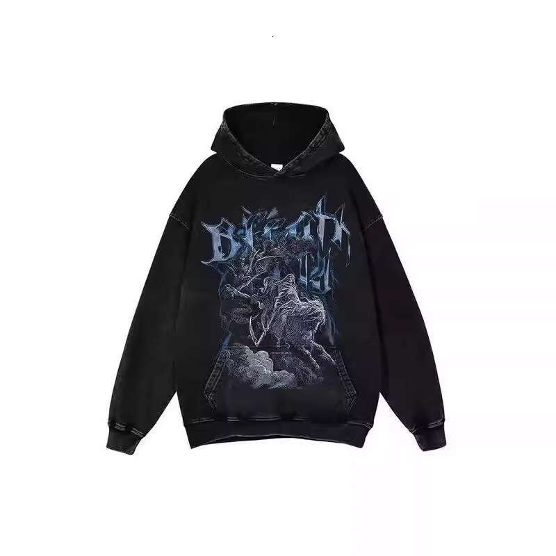 New American street style Y2K printed hip-hop washed distressed unisex loose hooded sweatshirt gift for man