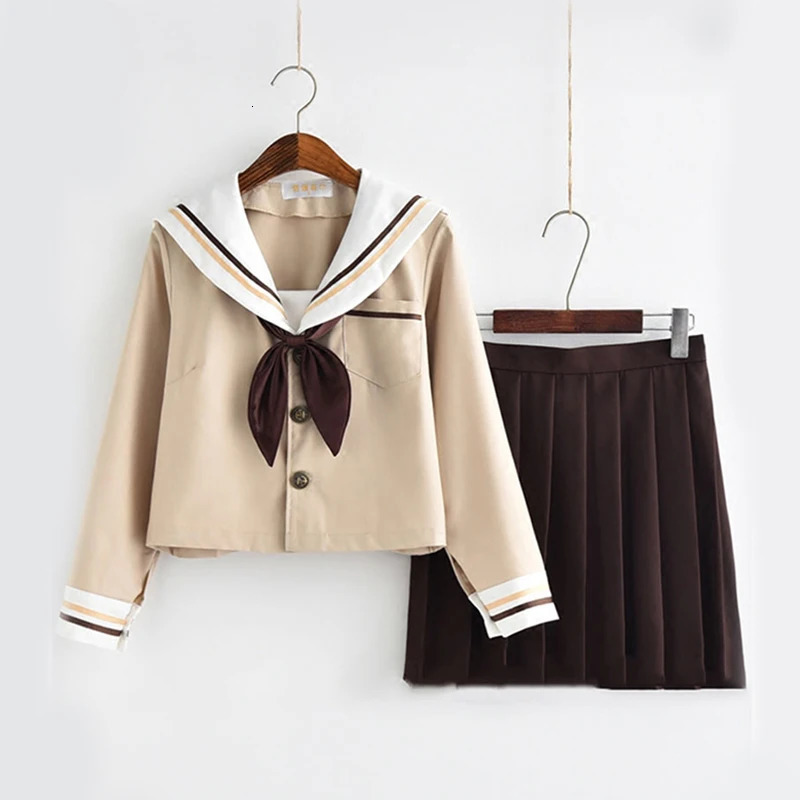 Girls High School Uniform Japanese JK Set Preparatory Style Sailor Short Top Folded ALine Skiing 5XL 250326