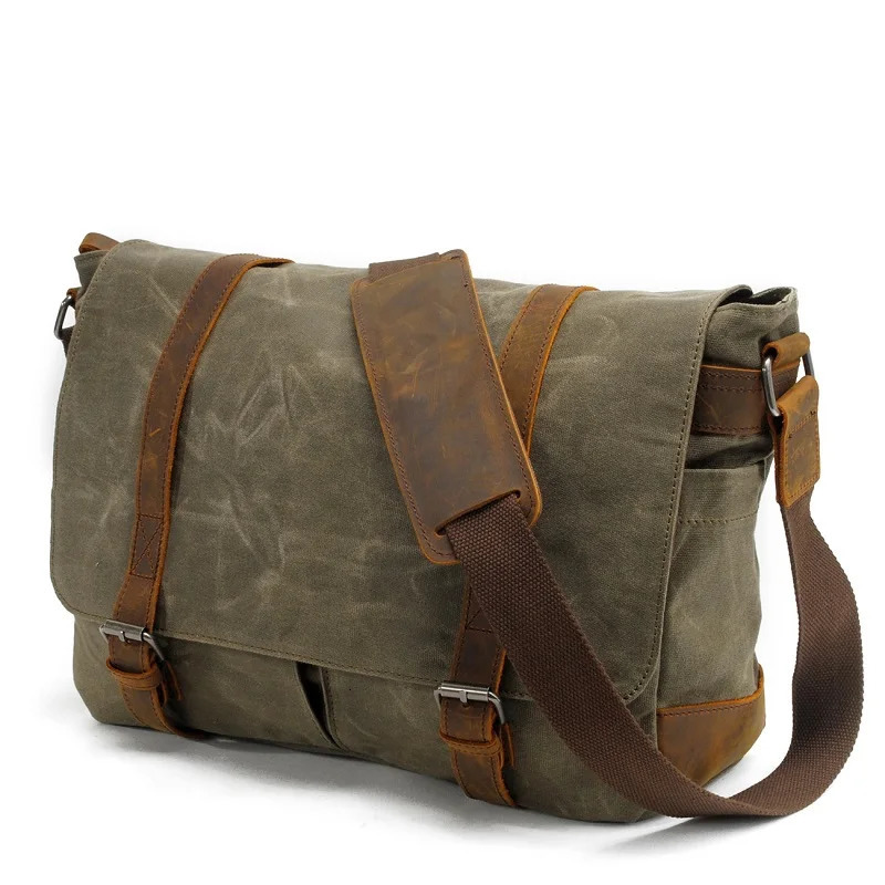 Retro canvas shoulder bag casual horizontal briefcase mens batik waterproof laptop messenger 250326