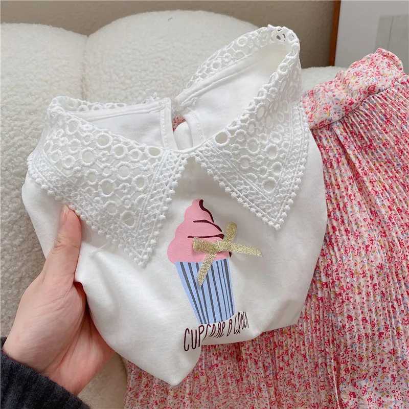 Summer girls clothing set Korean cute hollow lace lapel top+floral dress fashionable baby clothing childrens clothing setT250327