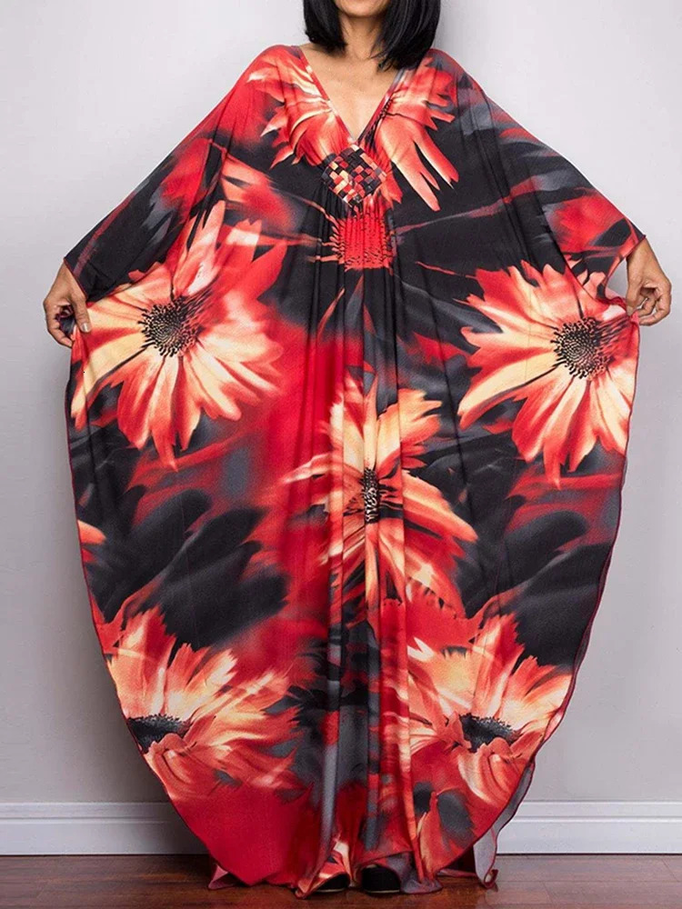 Womens Vneck long Kaftan dress oversized loose beach suit Maxi long beach dress covering 2025 pants suitable for beach Pareo 250324