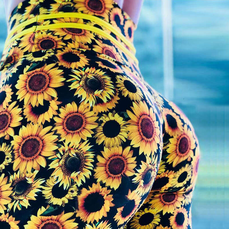 Women Yoga Pants Sunflower Digital Print Slim Fit Waist And High Elasticity Sports Yoga Pants Leggings YJ