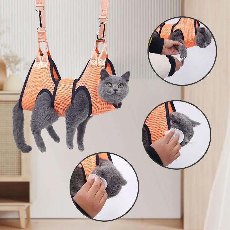 Cat Grooming Hammock Fixed Bath Bag for Nail Cutting Anti Scratch Cat Trimming Restraint Bag Pet Beauty Hanging Pet Supplies 250326