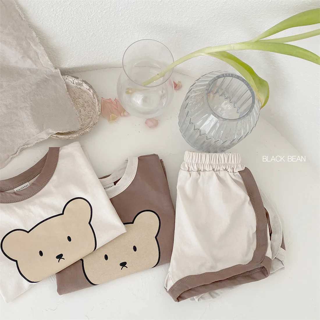 2PCS childrens clothing fashion set childrens summer cotton T-shirt boys and girls short sleeved childrens clothingT250327