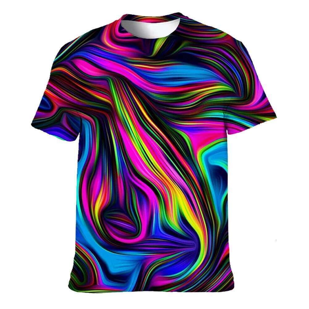 Men s colored T shirt D printed abstract neon light short sleeved