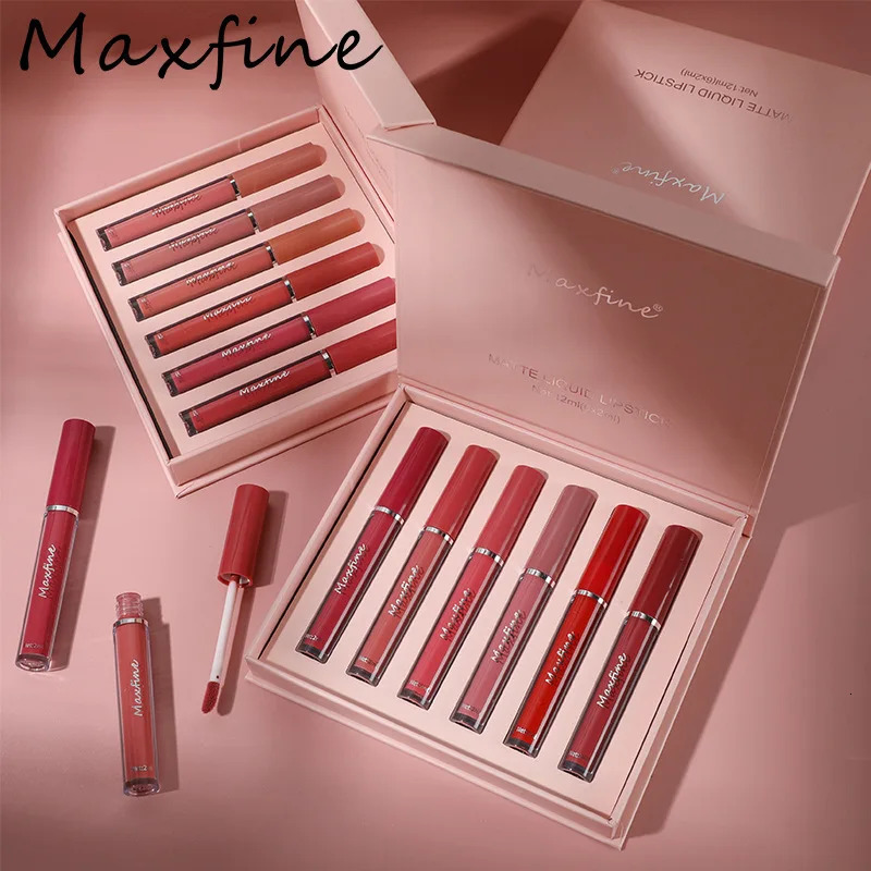 MAXFINE 6 pieces/set matte liquid lipstick set non and non stick to cup lip gloss waterproof and long-lasting lip gloss 250317