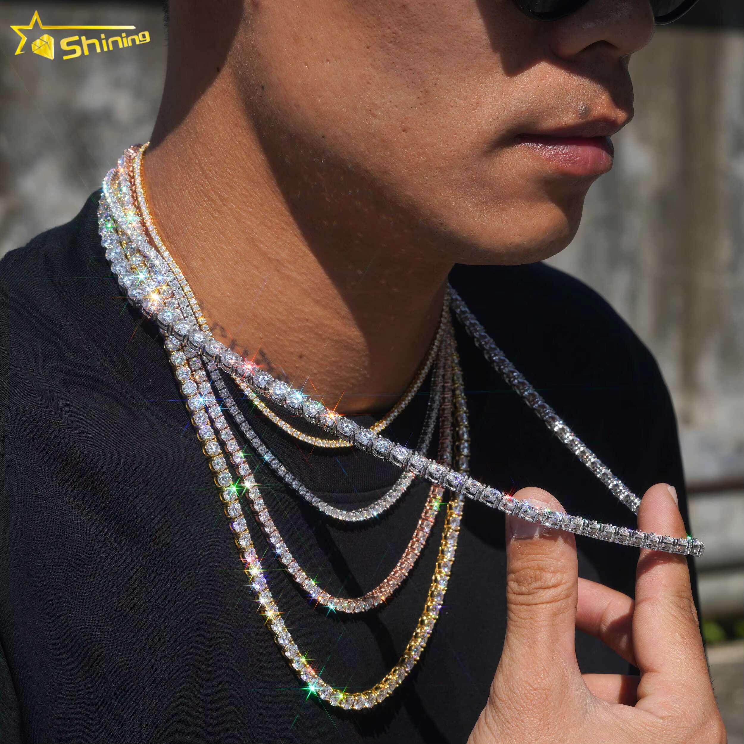 Hot Sale Ready to Ship Dropshipping VVS Moissanite Necklace S925 Gold Plated Tennis Chain Fine Jewelry Wholesale Price