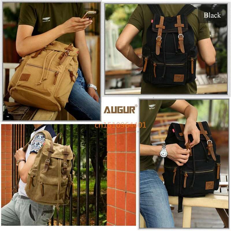 AUGUR New Fashion Vintage Canvas Backpack School Men's Bags Large Capacity Travel Laptop Retro Bag