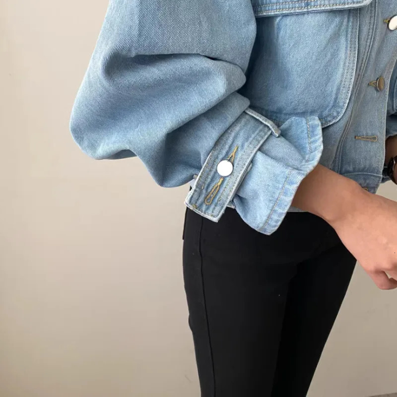 Neploe Retro Collar Single Chest Denim Coat Spring Autumn Laundry Blue Jacket Womens Y2k Long Sleeve Loose Top Unprinted Good Product 250326