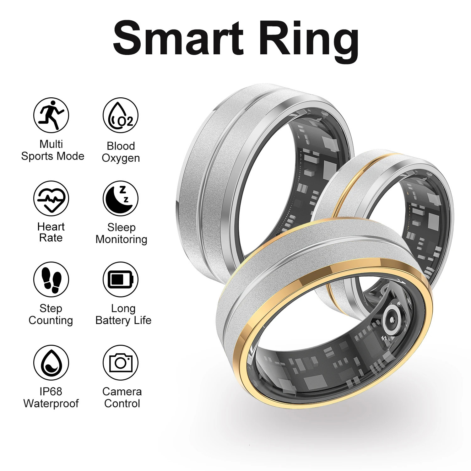 Male and Female Heart Rate and Blood Oxygen Monitoring Multi sport Mode IP68 Waterproof Smart Ring Charging Box 250322