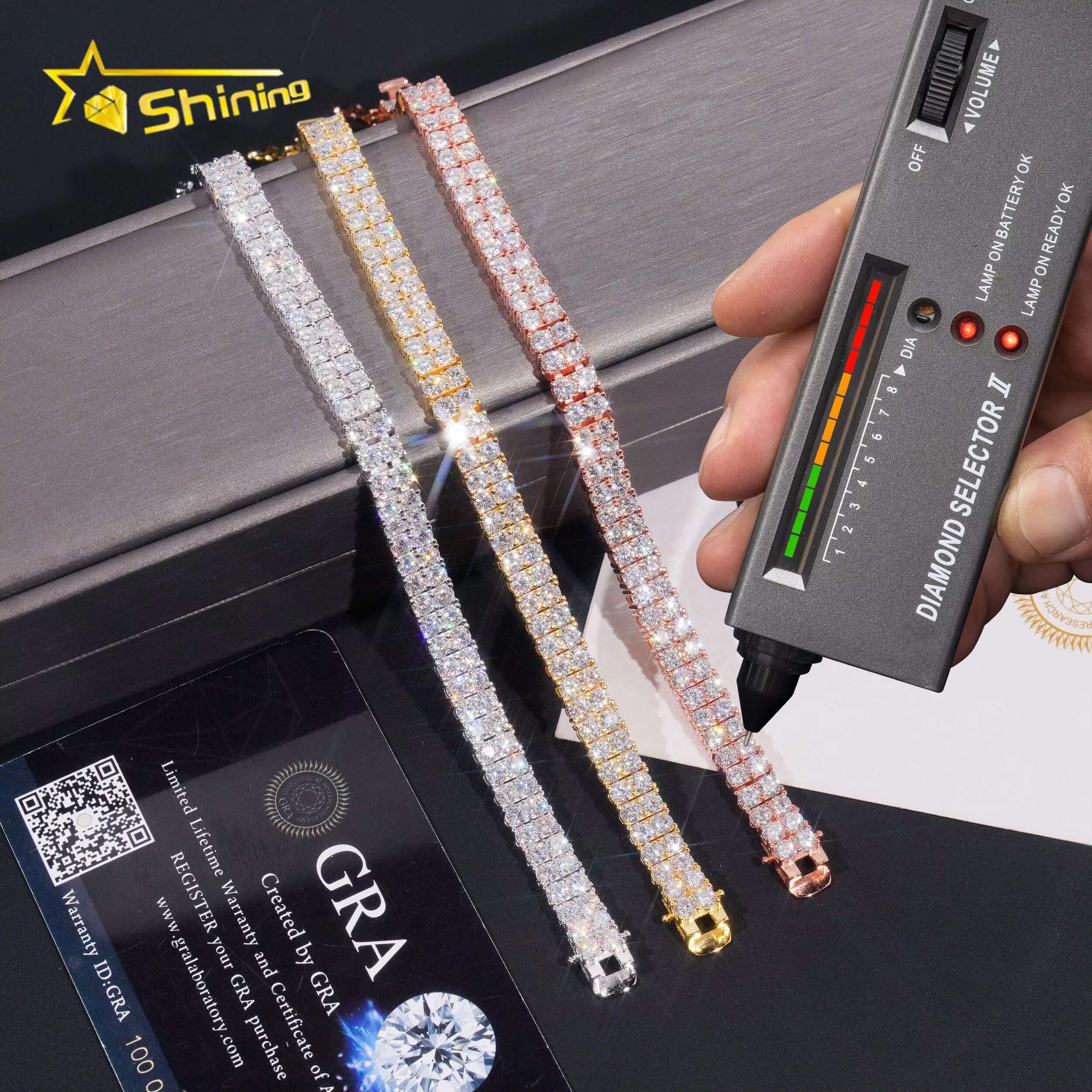2rows Moissanite 6.6mm Tennis Bracelets 18K Gold Plater Fine Jewelry Sterling Silver Tennis Chain Bracelet Hot Sale Design