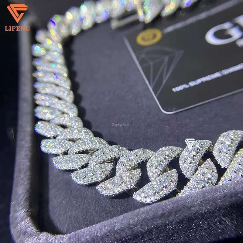 Hip Hop 14mm k Necklace Sier With White Gold Plated Iced Moissanite Large Middle Chic Dia Cuban Chain