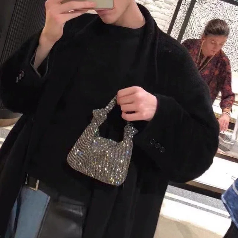 Womens Handbag Silver Black Rhinestone Evening Bag Small Clutch Diamond Fashion Mini Backpack y 250326