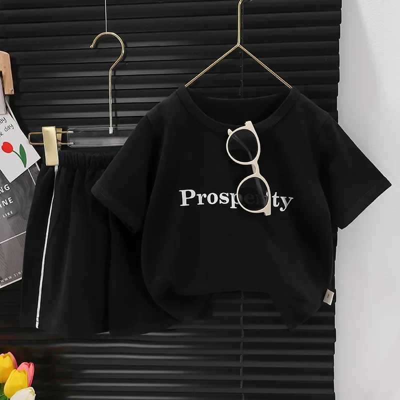 New childrens short sleeved set girls T-shirt summer baby fashion sports and leisure set childrens clothingT250327