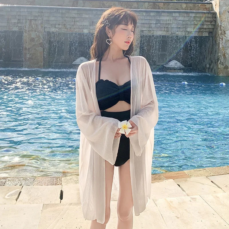 Maldives beach vacation chiffon cardigan mid length thin fit sun protection suit 250326