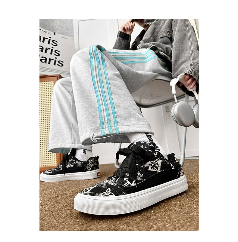 Unisex 2025 spring summer new printed pattern men's shoes simple design fashion shoes retro men's casual sneakers pair board shoes large siz