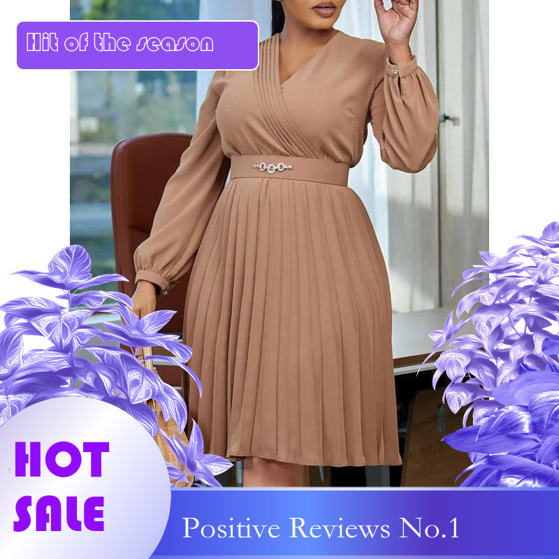 Dongdumaoyi Nieuwe Elegante Effen Kleur Geplooide Plus Size Jurk Met V Hals Chique En Tijdloze Stijl WD