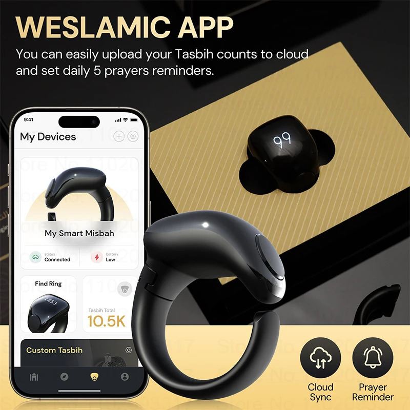 Weslamic Smart Tasbeeh Zikr Ring Islamic Tally Digital Counter for Muslims Praise Prayer Reminder Magnetic Charging Waterproof 250322