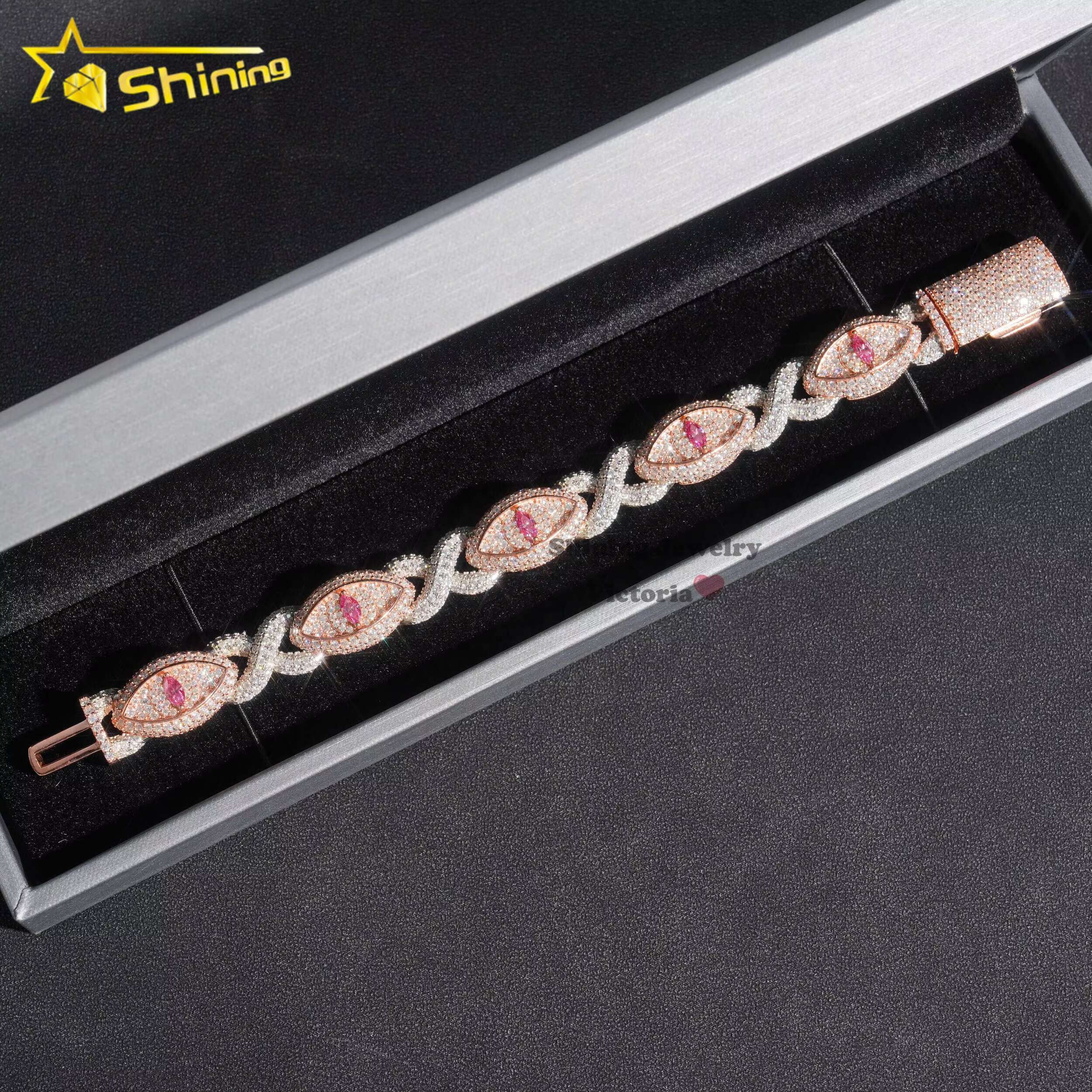 Hip Hop Bussdown 13mm Sterling Silver 925 Pass Diamond Tester Iced Out Moissanite Cuban Link Evil Eye Bracelet