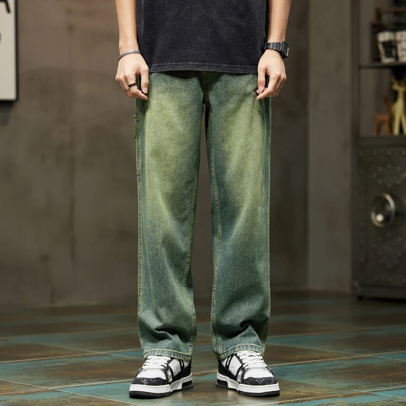 Jeans Men Baggy Pants Wide Leg Summer Straight Loose Fit Retro Blue Denim Pants Streetwear Fashion Pockets Vintage Man Clothes 250317