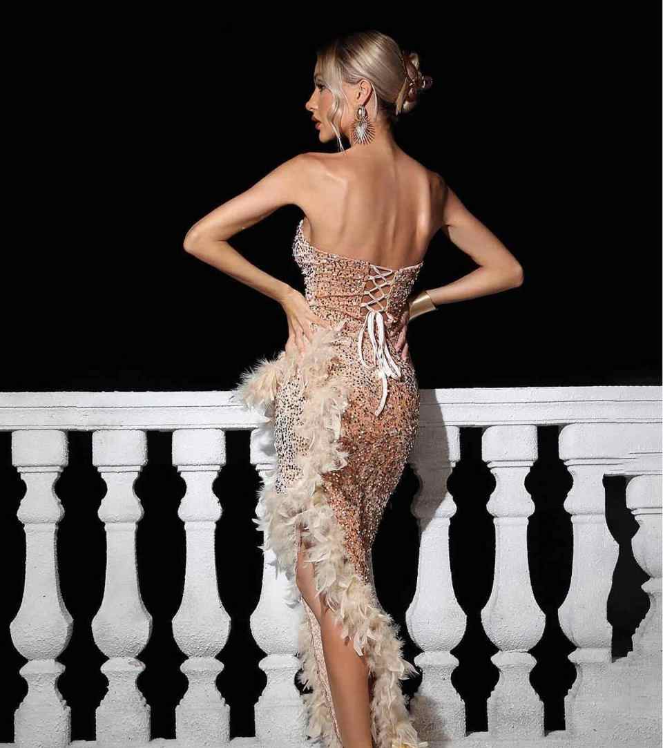 Sequined Sparkly Prom Dress Mermaid Sweetheart Neck Evening Dresses Formal Illusion High Side Split Beaded Lace Birthday Gowns