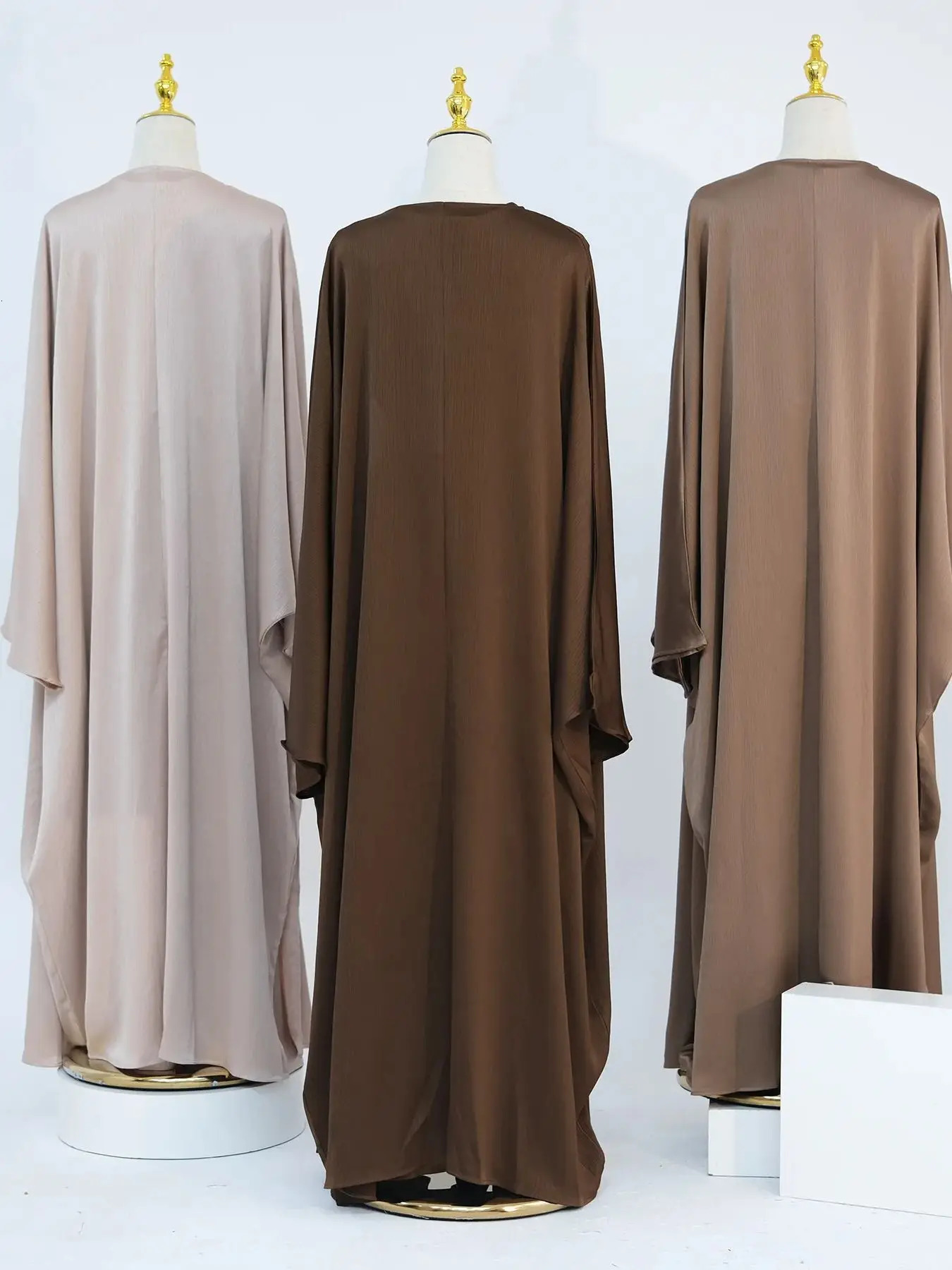 Ramadan Dubai satin plain weave 2piece Abaya set prayer clothing women humble Muslim Caftan Marocain robe Musulmane Kaftan 250326