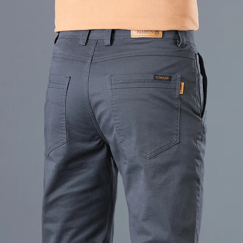 Mens High Quality Pure Cotton Classic Solid Color Casual Pants Business Stretch Ultra Thin Straight Trouser 250327