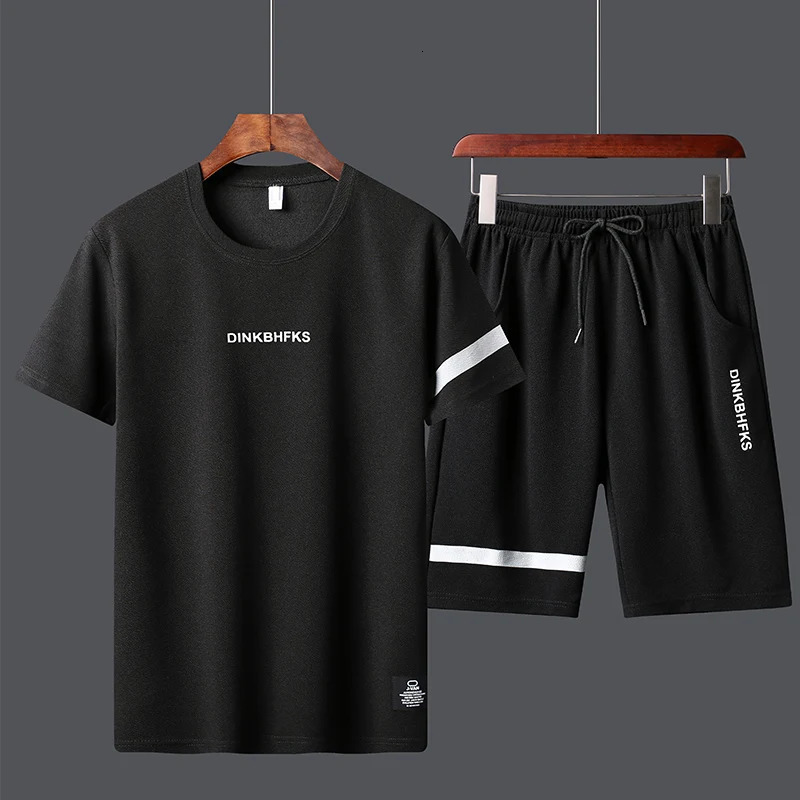 Mens Summer High Quality Two piece Outdoor Sports Fitness Lightweight Breathable Short Sleeve Quick Drying Set 250327
