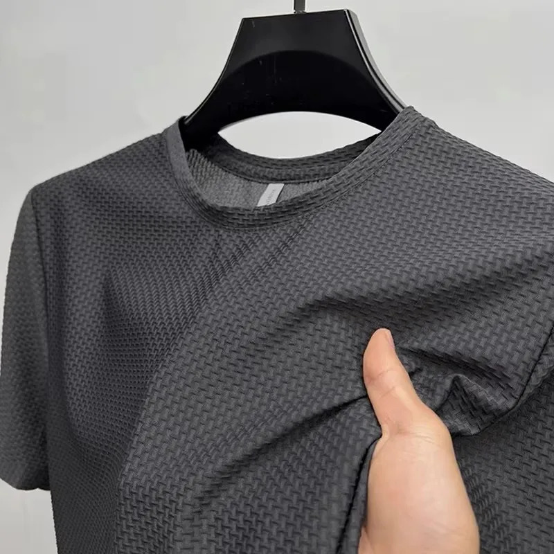 Summer fashion round neck short sleeved highquality mens ice silk comfortable breathable polo shirt highend casual Tshirt 250327