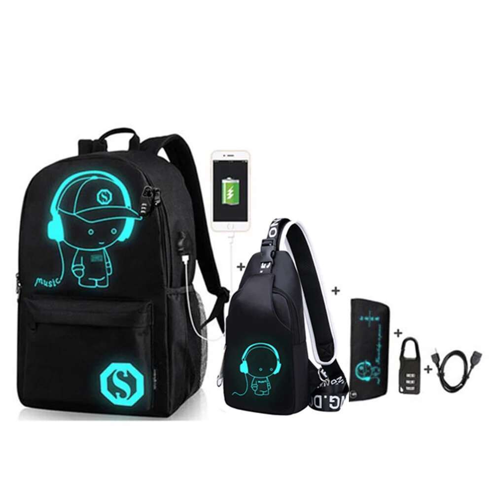 New School Backpack For Boy Girls Anime Cartoon Luminous Children's Bags Anti-Theft Bookbag Daypack Shoulder Rucksack Laptop Bag