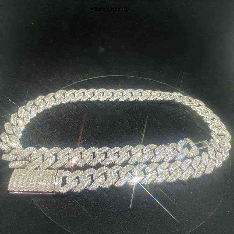 15mm Fine Hip Hop Jewelry Dia Men Necklace Sterg Sier Fully VVS Moissanite Baguette Cuban k Chain