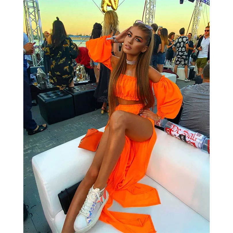 8 colors sexy summer womens clothing set solid color shoulder long sleeved top covering skiing 2piece holiday beach 250326