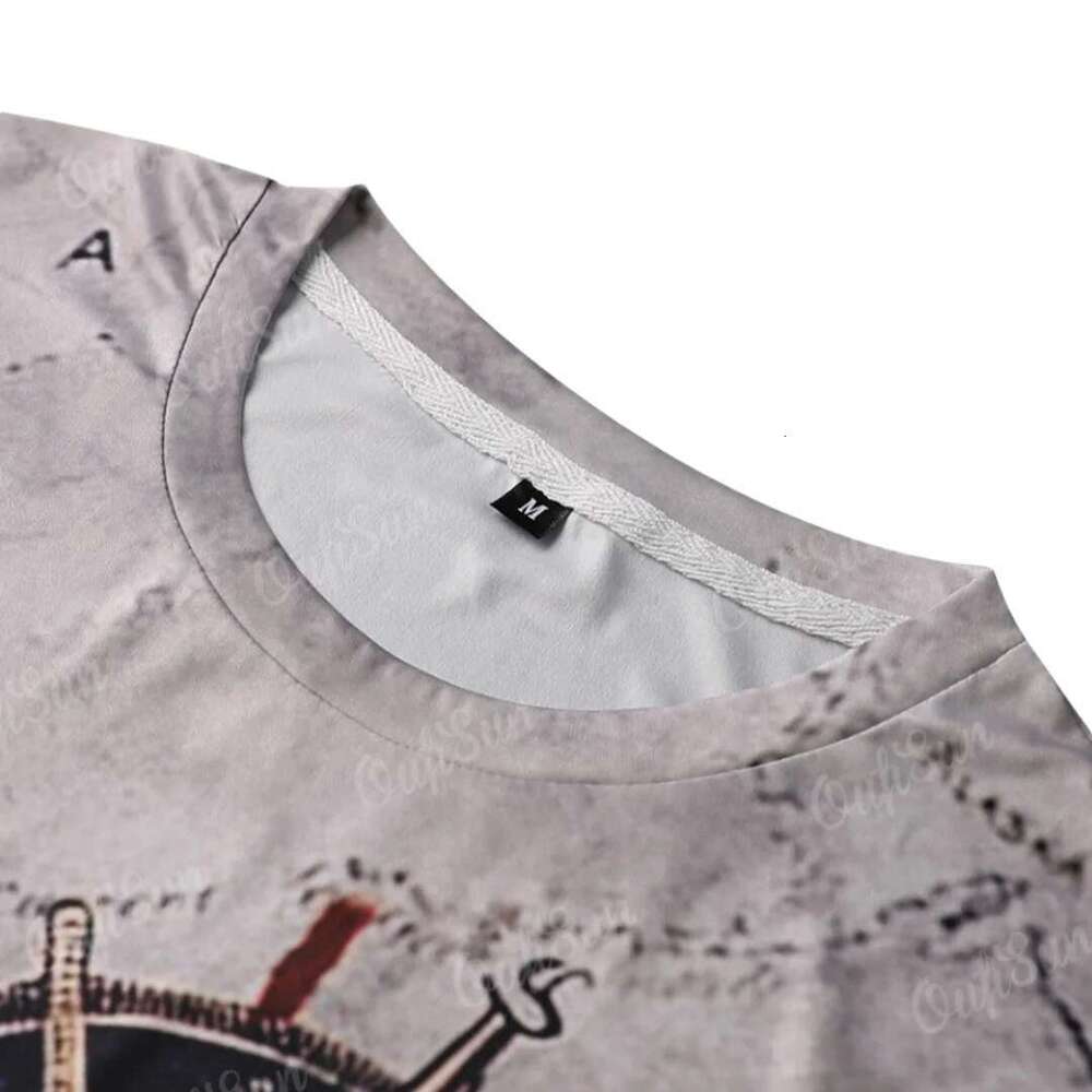Men s retro nautical map compass print summer T shirt daily loose short sleeved men top casual unisex clothing