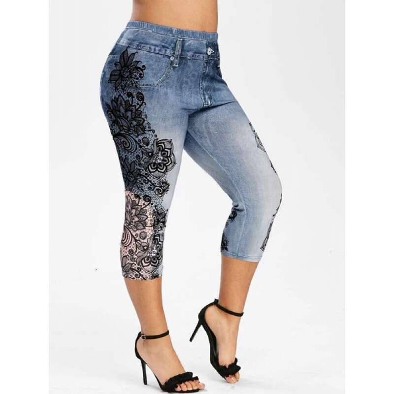 Women Yoga Pants Women S Printed Denim Sportswear Leggings Oversized Hip Lifting Yoga Pants