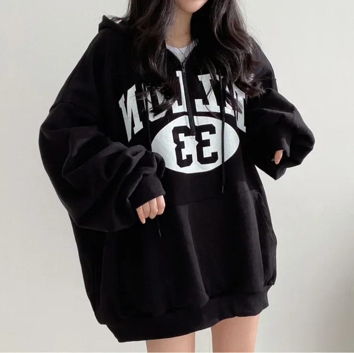 Korean Zip Up hooded sweatshirt womens loose fit slim mid length top Versatile spring and autumn jacket trendy cotton 250326